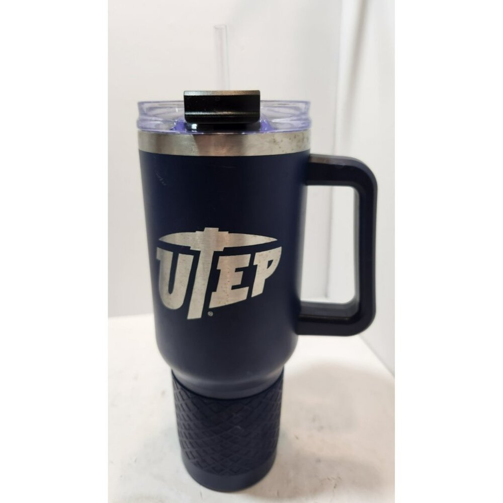 Gap 1 Utep Miners Navy Blue 40 OZ  Metal Cup With Handle and Plastic Straw
